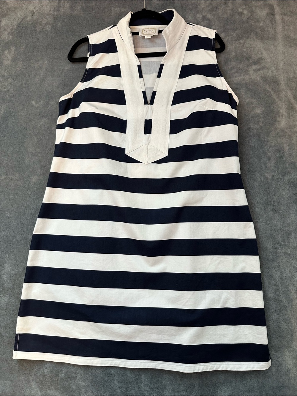 Sail to Sable Navy & White Striped Sleeveless V-Notch Shift Dress